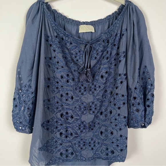 2/$30 LOVE SAM Peasant Lace Eyelet Tunic | Steel Blue | M - Picture 8 of 11